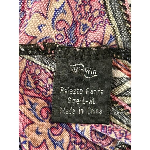 WinWin Palazoo Pants Womens L-XL Wide Leg Colorful Chevron Boho Hippie Peasant - Picture 5 of 9